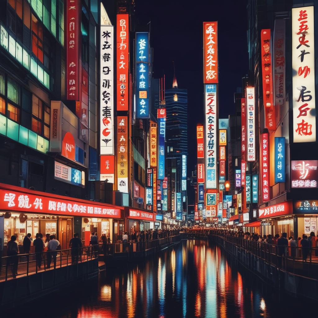 오사카 도톤보리의 활기찬 밤거리와 현대적인 호텔 풍경