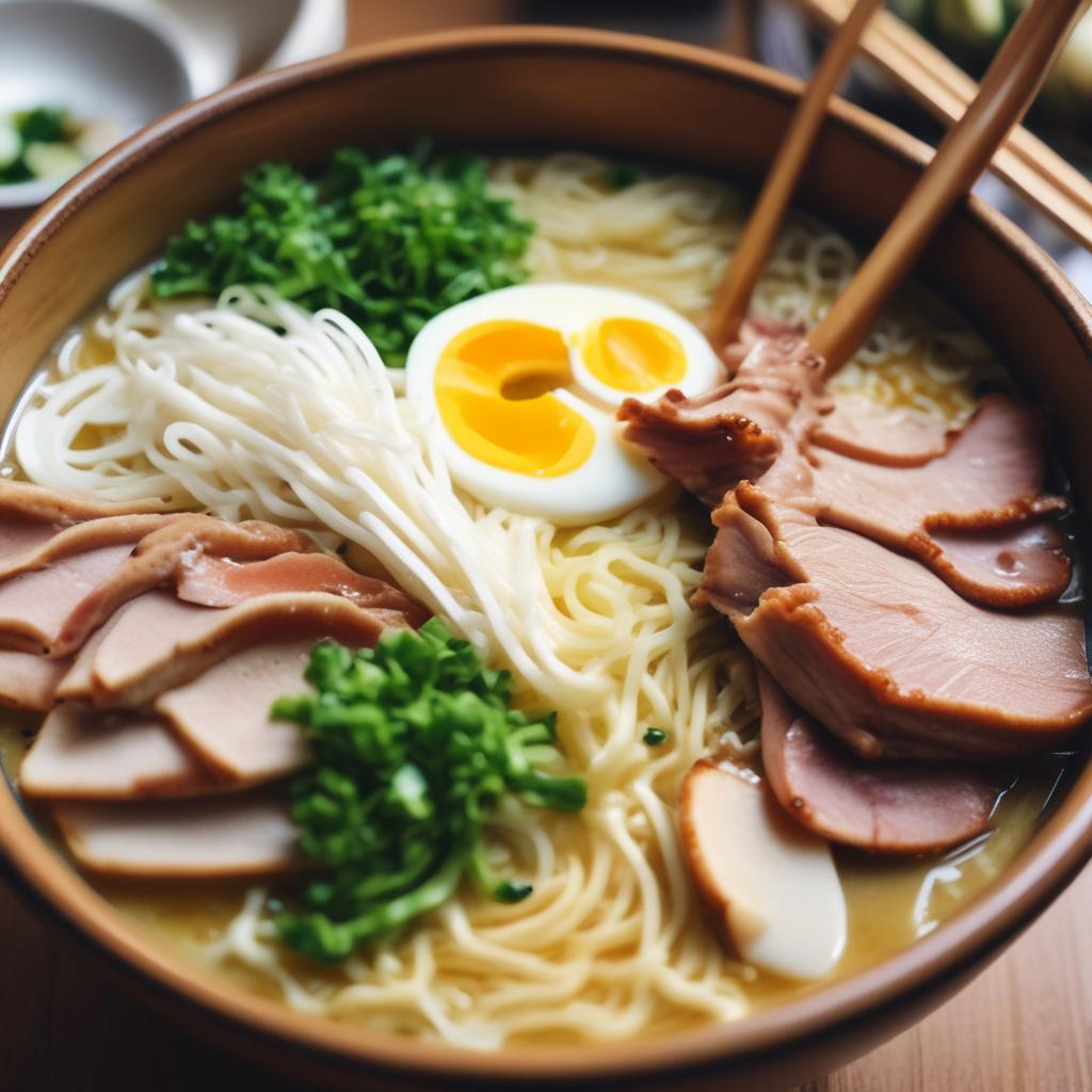 Close-up of a steaming bowl of authentic Hakata tonkotsu ramen.